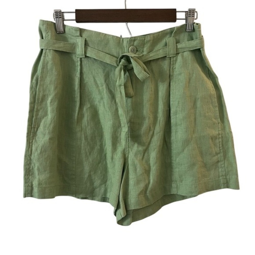 Madewell Seedling‎ Tie Waist Paperbag Linen Short Green Size 4 NWT